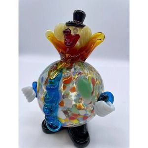 Vintage Murano Glass Fat Belly Round Clown Figurine Italy Rare Hollow Belly 7”
